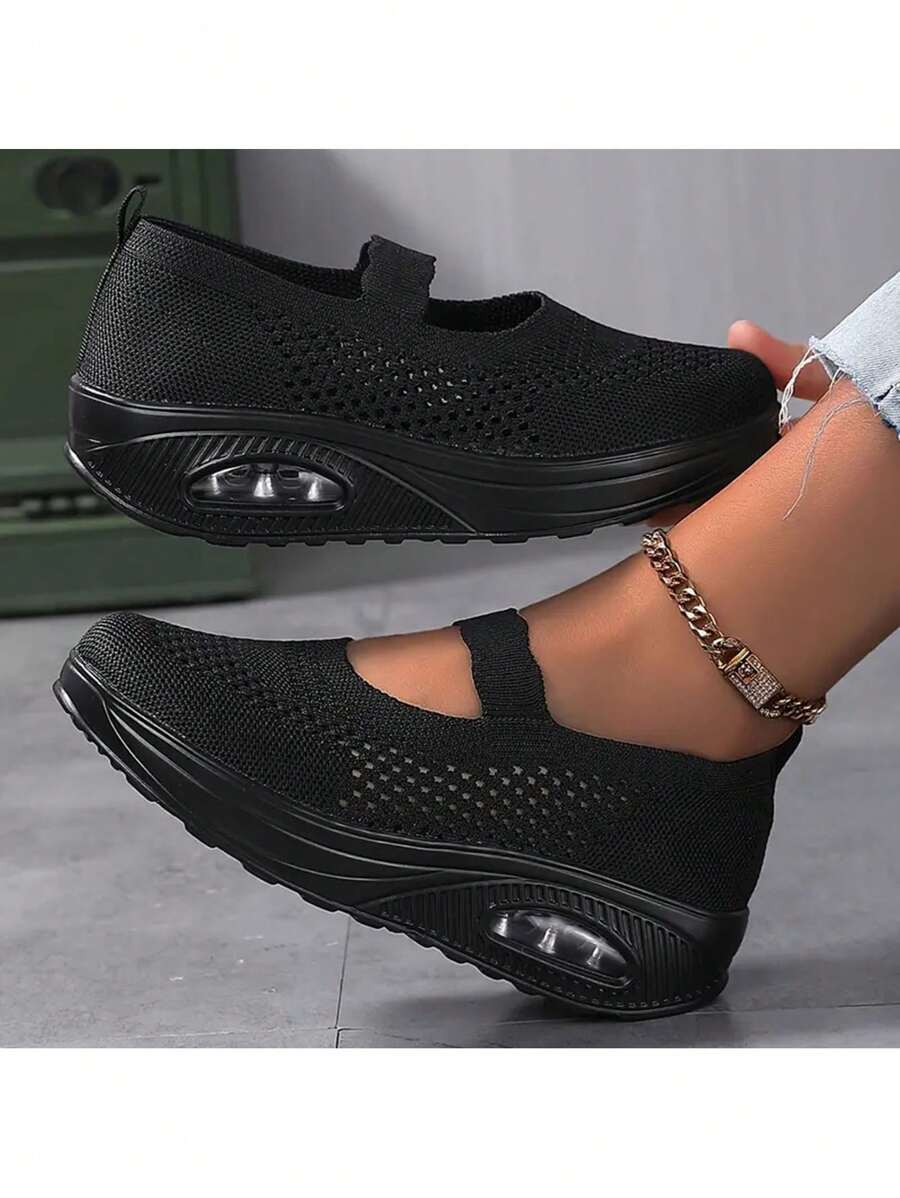 Women's Fashionable Fabric Cushioning Walking Shoes, Stylish Wedge Heeled Casual Sports Walking Shoes, Breathable Slip-On Mesh Casual Shoes