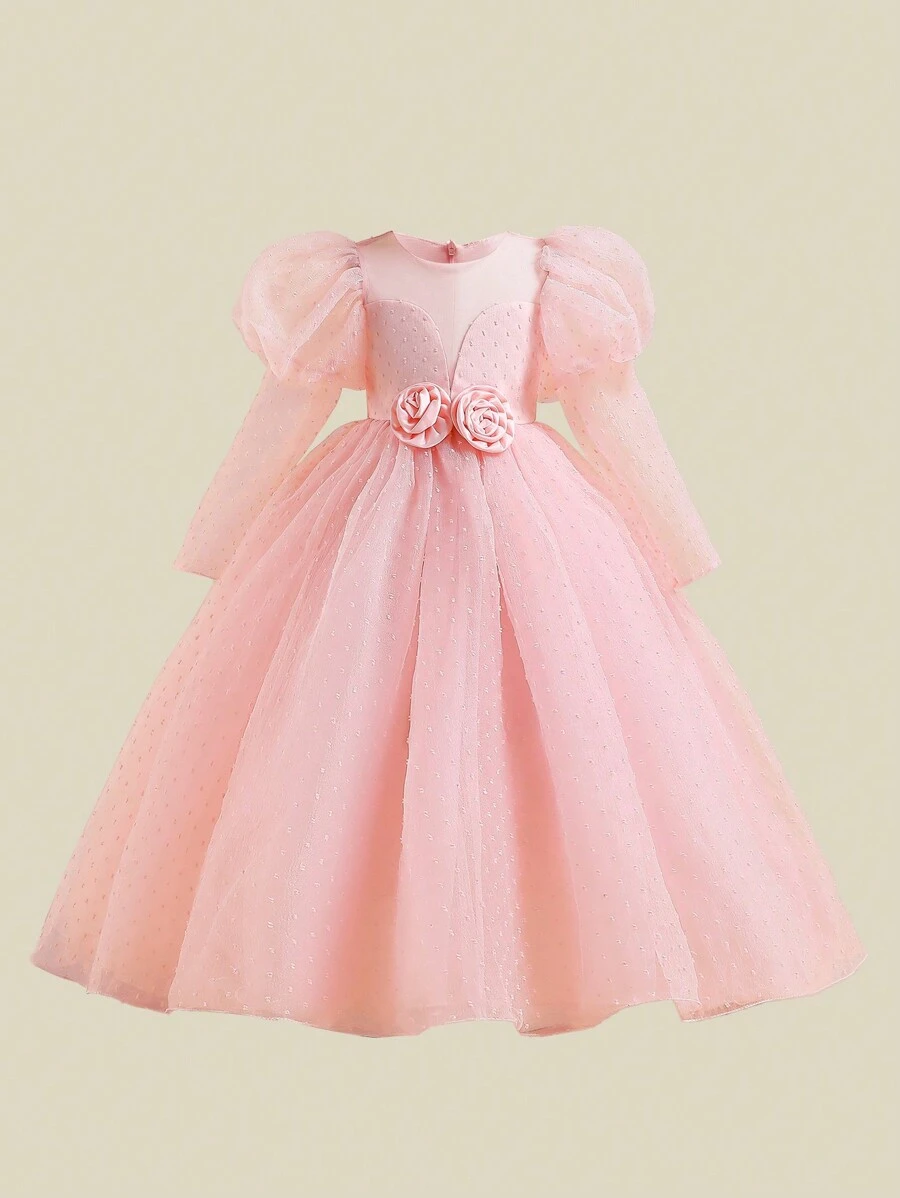 Robe de soirée élégante en maille à manches longues pour filles d'âge adolecent, convient pour les performances scolaires et les fêtes