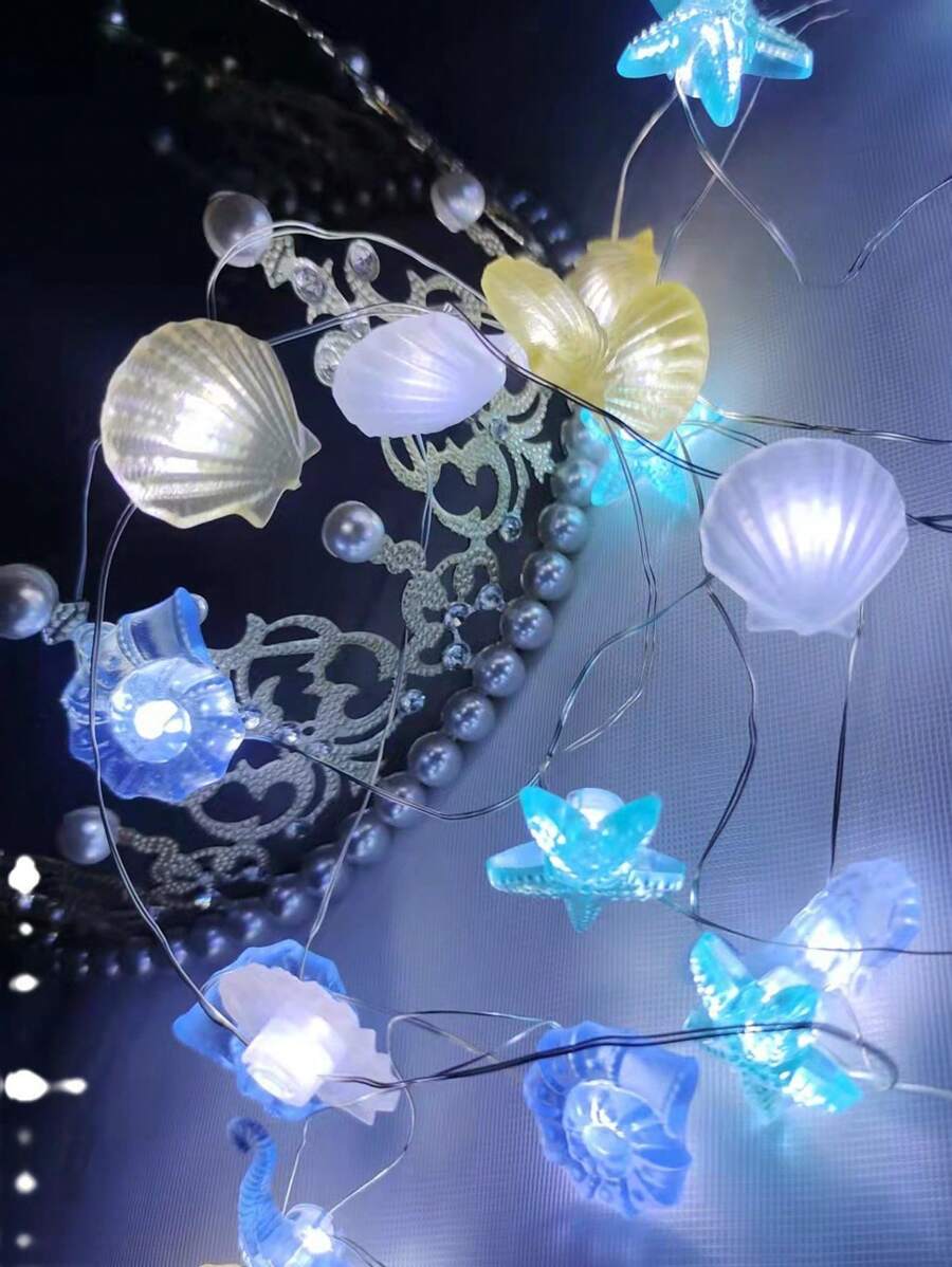 1 pièce Série océanique lumière de décoration en fil de cuivre LED en forme de coquillage, étoile de mer, hippocampe, conque