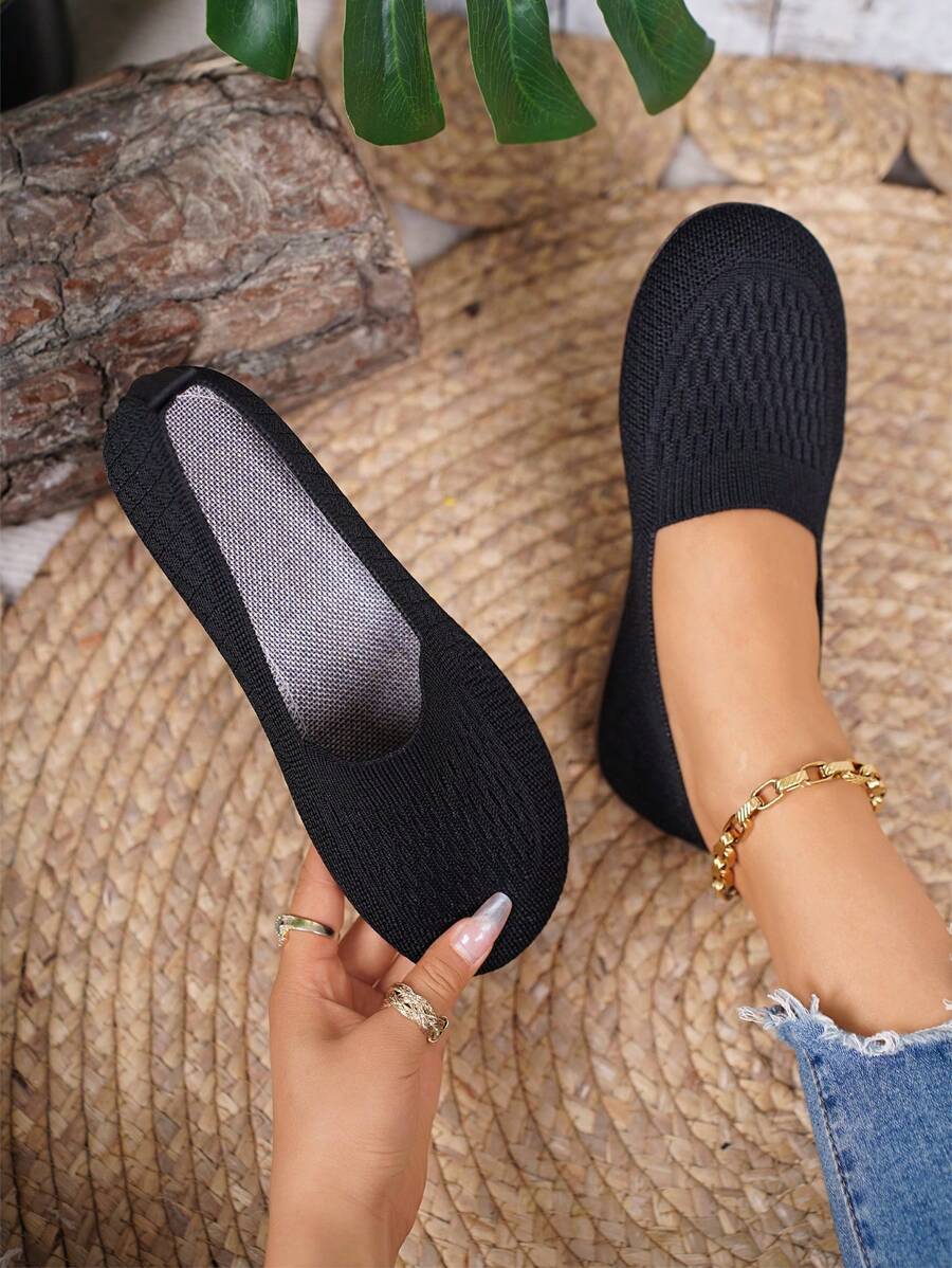 Nuevos zapatos de trabajo planos, de unicolor, con elástico, cómodos y de puntera redonda, tallas grandes para mujer