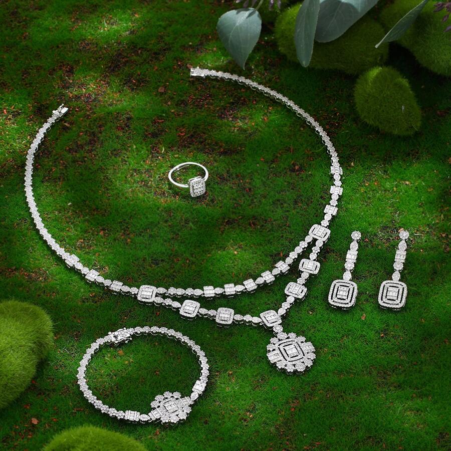 Dubai Luxury Color Bridal Necklace Set For Women Cubic Zirconia Wedding Jewelry Sets Brides Accessories Jewellery