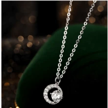 1 pieza Collar redondo con colgante de circonia cúbica, decoración de collar de cuello superbrillante, exquisito regalo de vacaciones