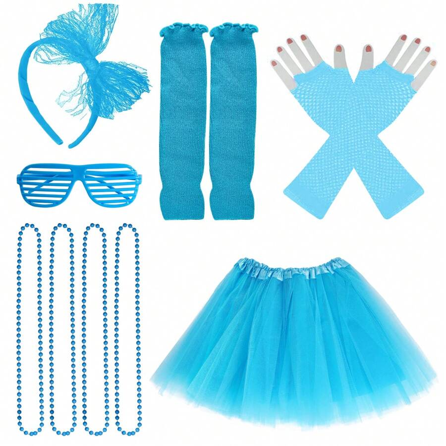 80s Costume Outfits Accessories For Tutu Skirt Leg Warmers Fishnet Gloves Shutter Glass Headband Necklace