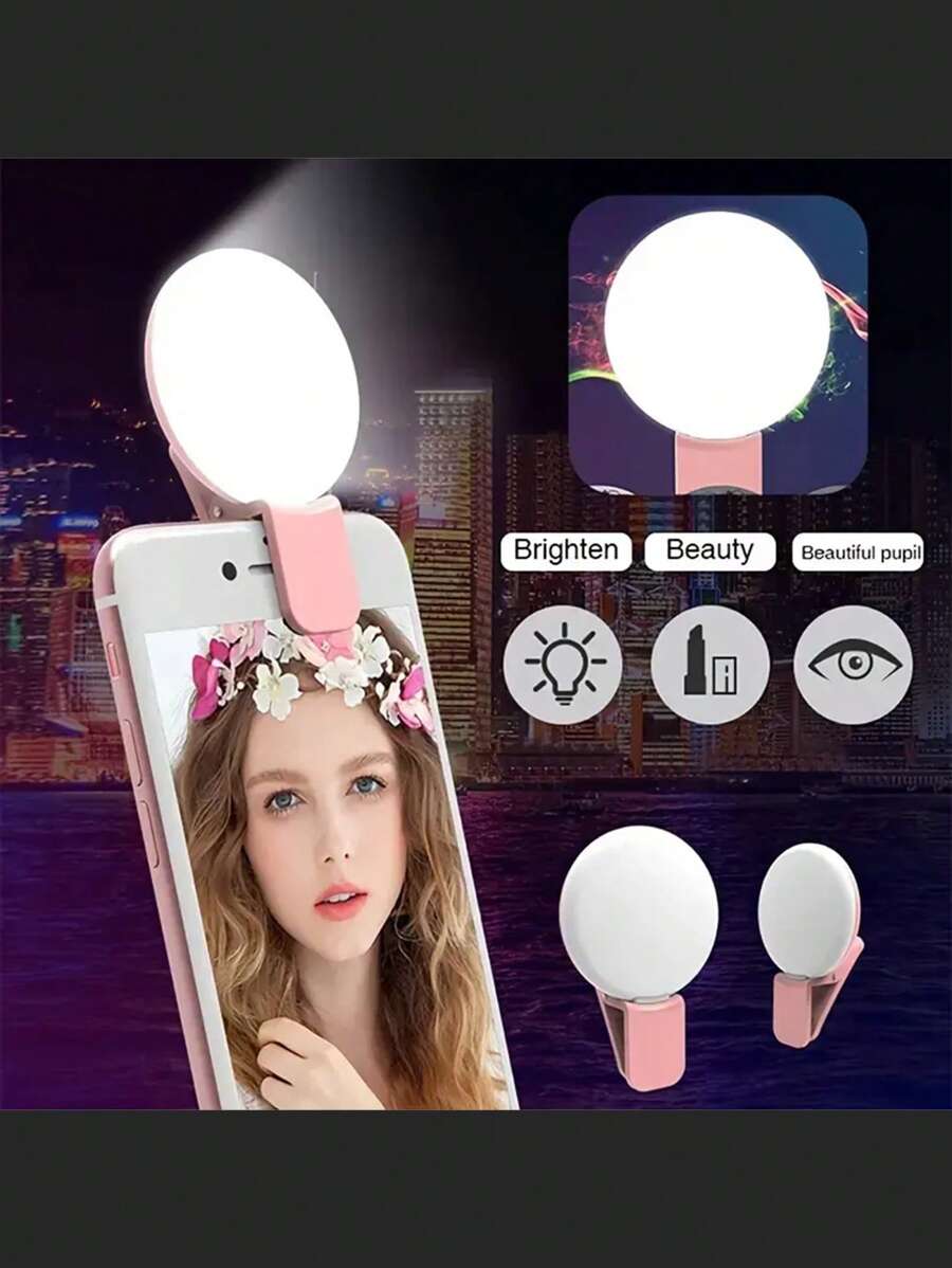 1 pièce Lumière de selfie à bague LED pour téléphone portable, lampe de remplissage de beauté à 3 vitesses avec pince de photographie portable pour téléphone portable Batterie rechargeable