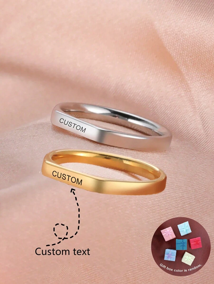 Customized Stainless Steel Flat Cut Ring, Unisex Name And Date Engraved Couple Personalized Ring, Anniversary Gift For Friends