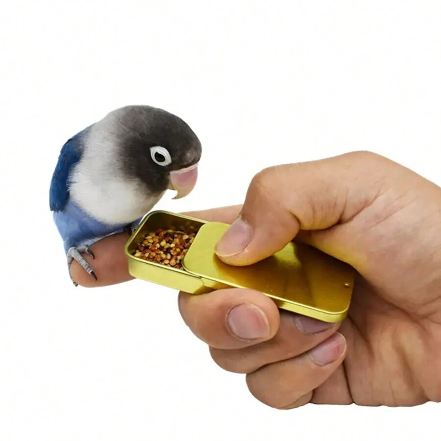 1pc Gold Color Bird Training Food Bowl, Parrot Handheld Feeder, Suitable For Ravens And Other Pets