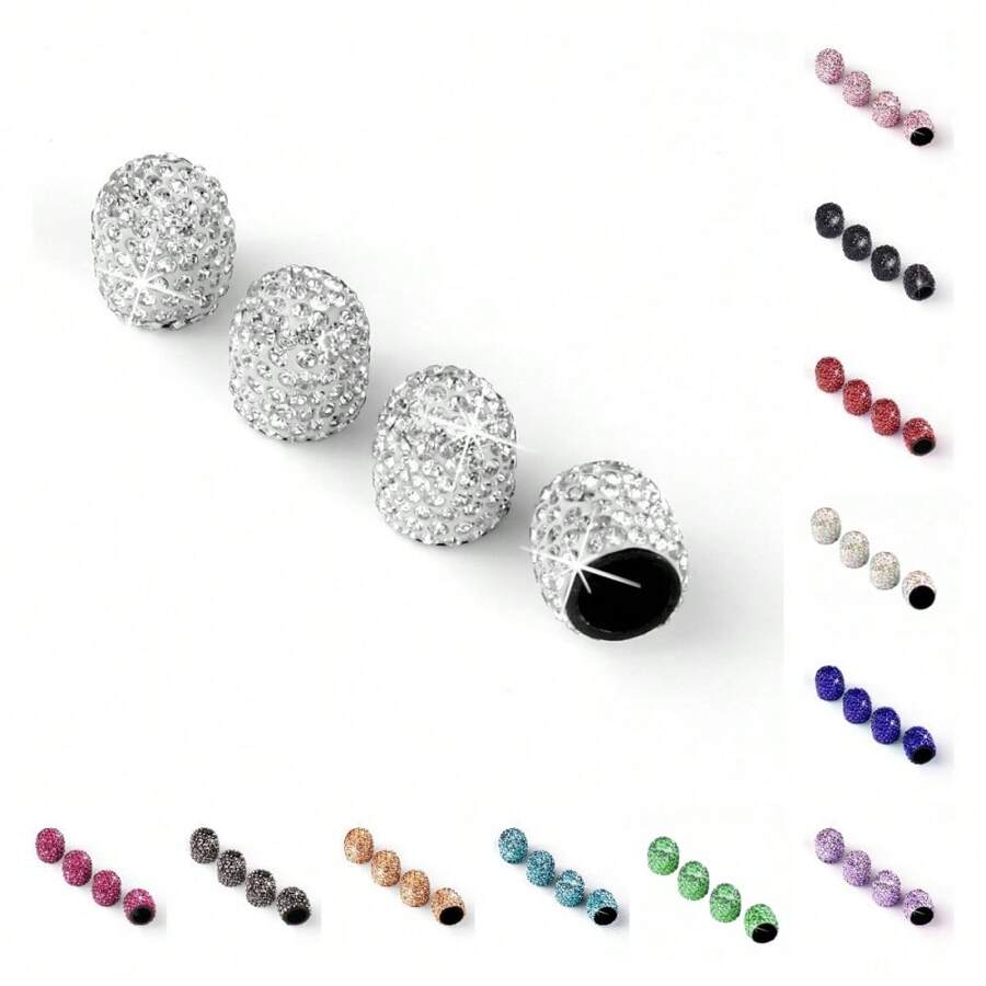 4pcs Rhinestone Decor Car Tire Valve Caps,Universal Car Wheel Tyre Valve Cover Bling Crystal Tire Valve Stem Caps