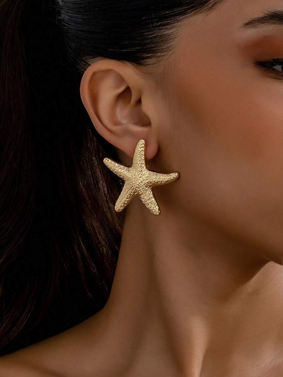 1pair European & American Minimalist Geometric Asymmetrical Starfish Shaped Versatile Stud Earrings For Women, Hot Selling