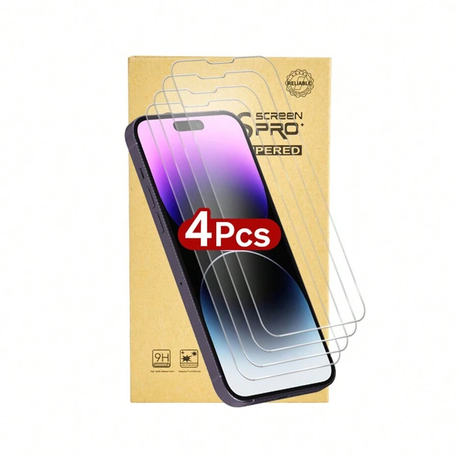 4pcs High Definition High Transparency Apple IPhone Full Screen Anti-Drop Anti-Scratch Tempered Glass Protector Film, Compatible With IPhone 16, 15, 14, 13, 12, 11 Plus/Pro/Pro Max