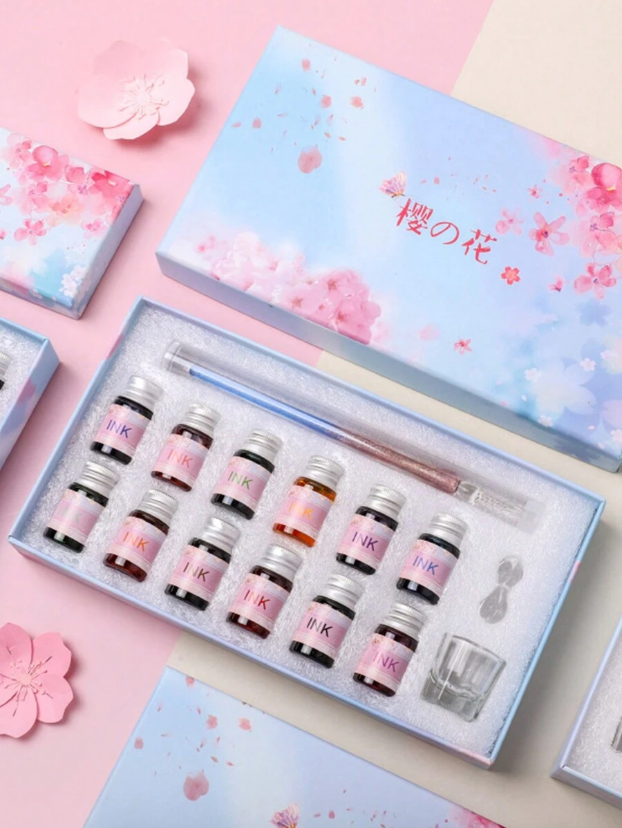 Neues Set für romantischen Glasfeder-Tintenstift, mehrteiliges Set in Geschenkbox, Farbverlauf Set, ideal für Geburtstagsgeschenke für Freunde und Klassenkameraden zum Schulanfang Saison