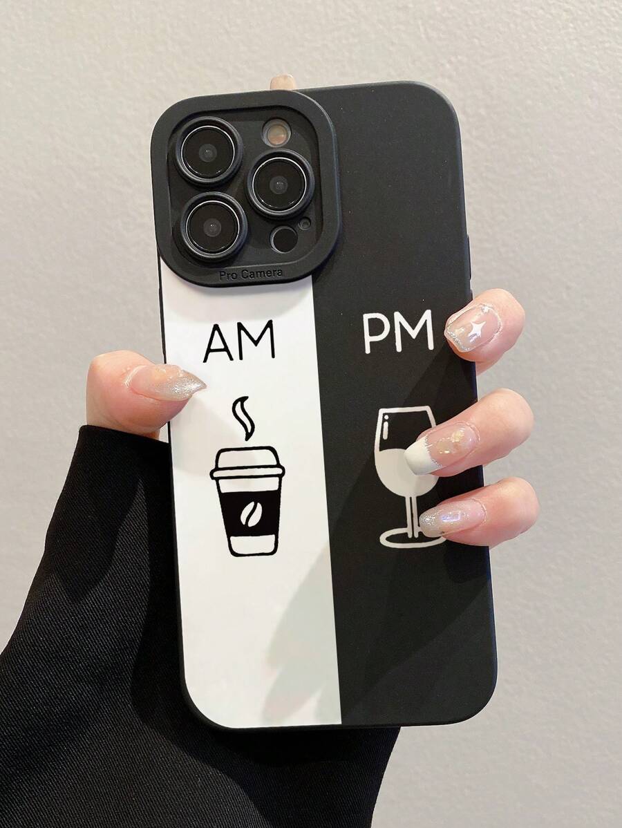 Koffie geschilderd minimalistisch zwart anti-val dikke rand telefoonhoes, eenvoudig en elegant, compatibel met iPhone 15 XR/7/8, iPhone 15 ProMax/12ProMax/13ProMax/14ProMax/13/14/11/12P14 Dames P11 Soft Shell, P12 Anti -Fall, XS.XR/78P.78GES2, compatibel met A134G A22 A21S A514G A52 S22 ULTRA A335G, compatibel met Redmi10 RedmiNote114G Redmi11Lite A53tpuA14/A23/S23ULTRA S24 A14 A15 S23 A73 Huawei Samsung Xiaomi Redmi telefoonhoesje