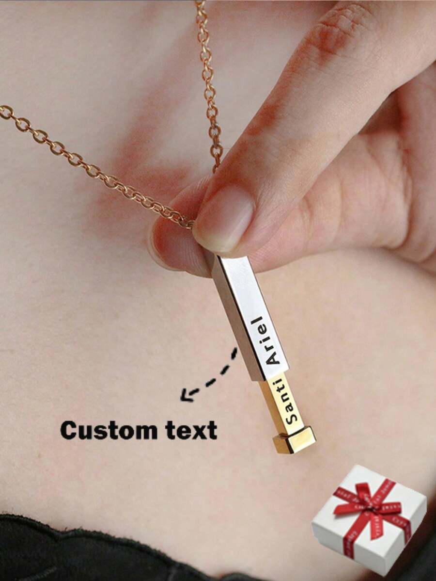 Collar de barra cuadrada personalizado con nombre grabado, joyería de acero inoxidable para mujeres y regalo familiar
