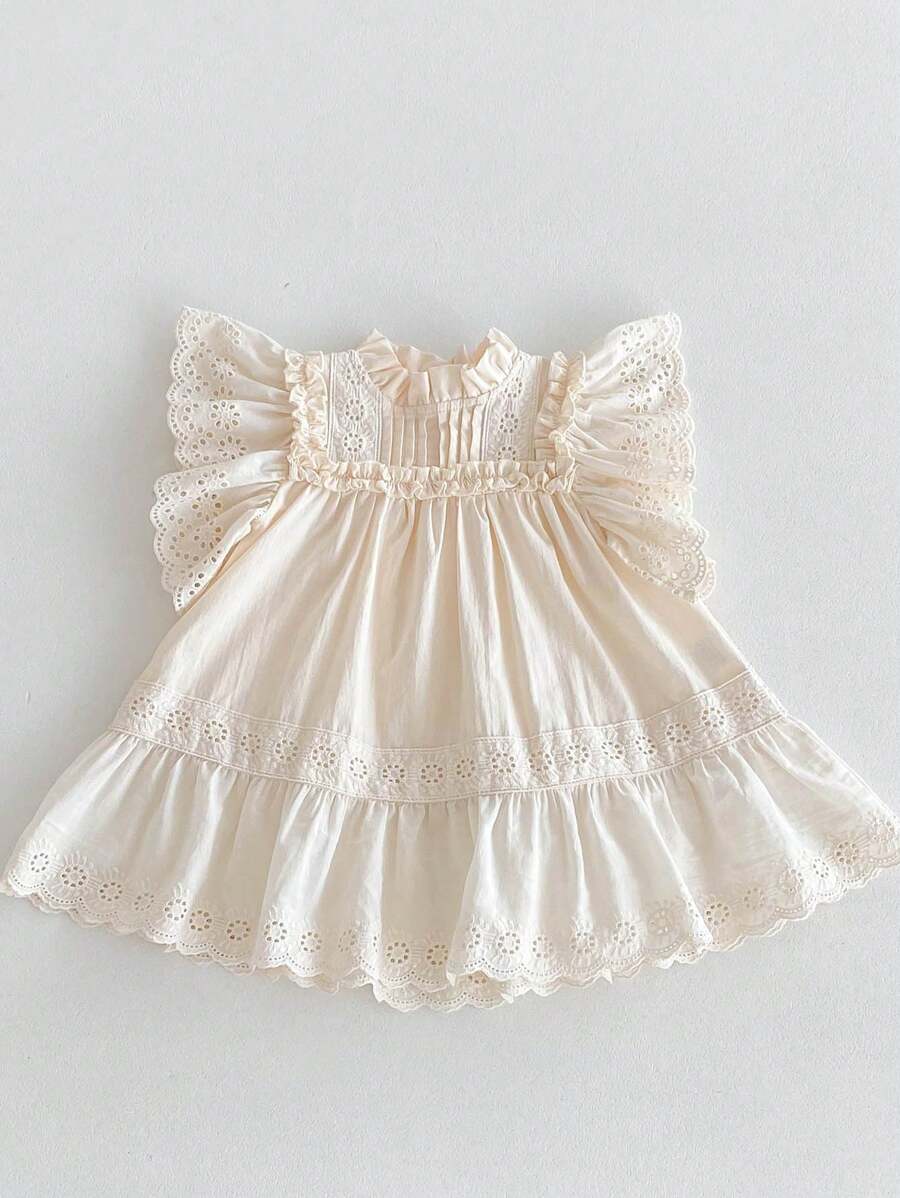 Robe Estivale Douce pour Fille Bébé, à Manches Courtes Évidées et de unicolore
