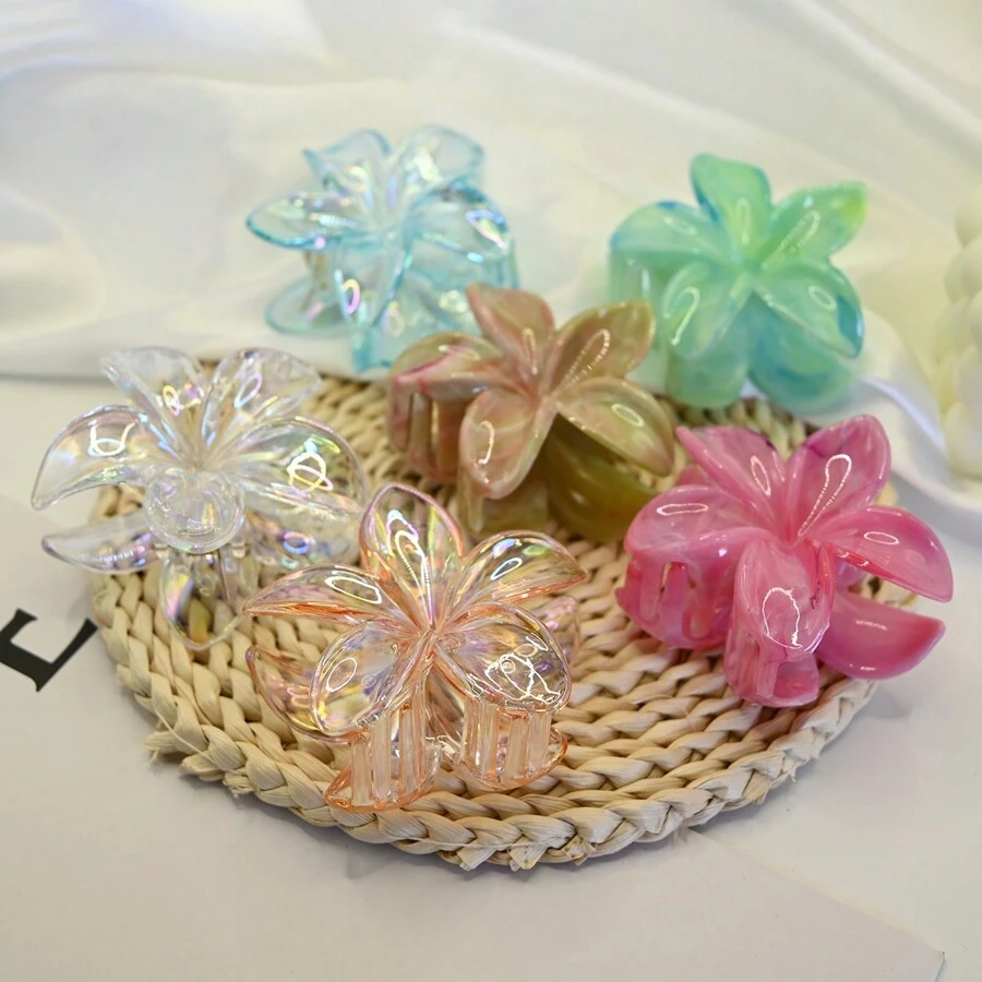 1 buc/6 buc cleme mari cu gheare de crizantemă transparente și vopsite în stil Tie-Dye, cleme de păr drăguțe cu flori pentru cocurile cocționate cu drăguț, clemă de păr cu maxilar