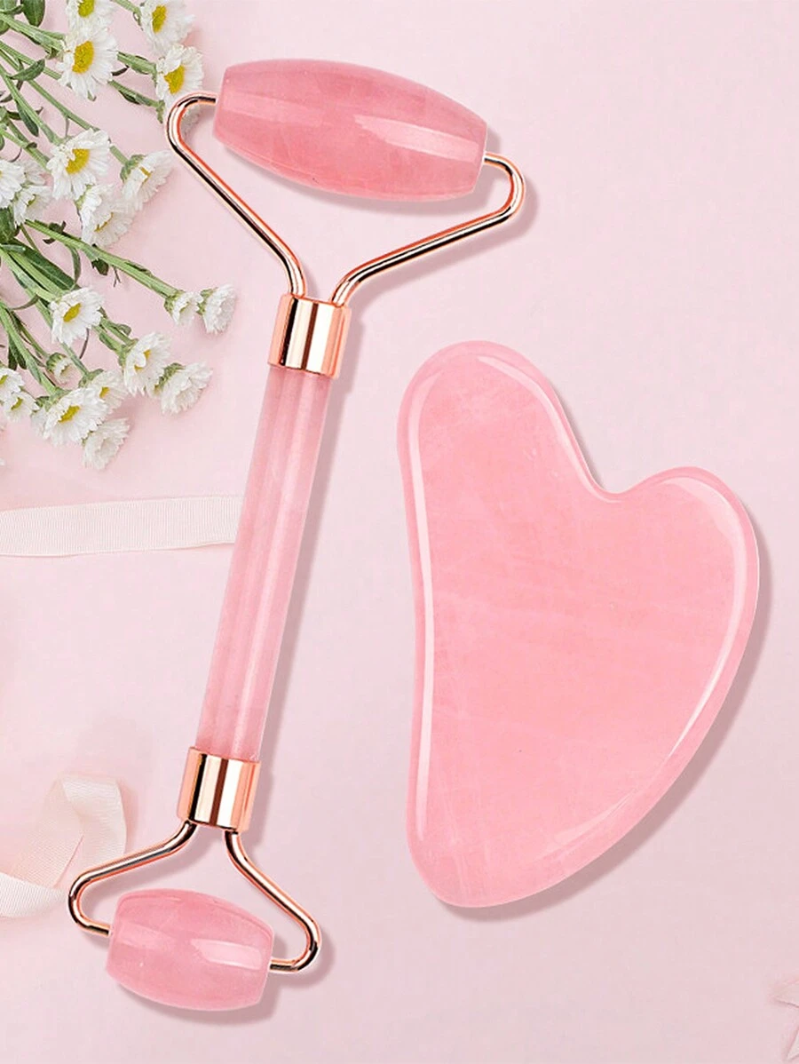 1/2 Pezzi Attrezzo di massaggi facciali Pink Bowlder Adatto per il massaggio del viso Strumento di Massaggio Facciale per donne Portatile e compatto Roller di massaggio per la bellezza delle donne