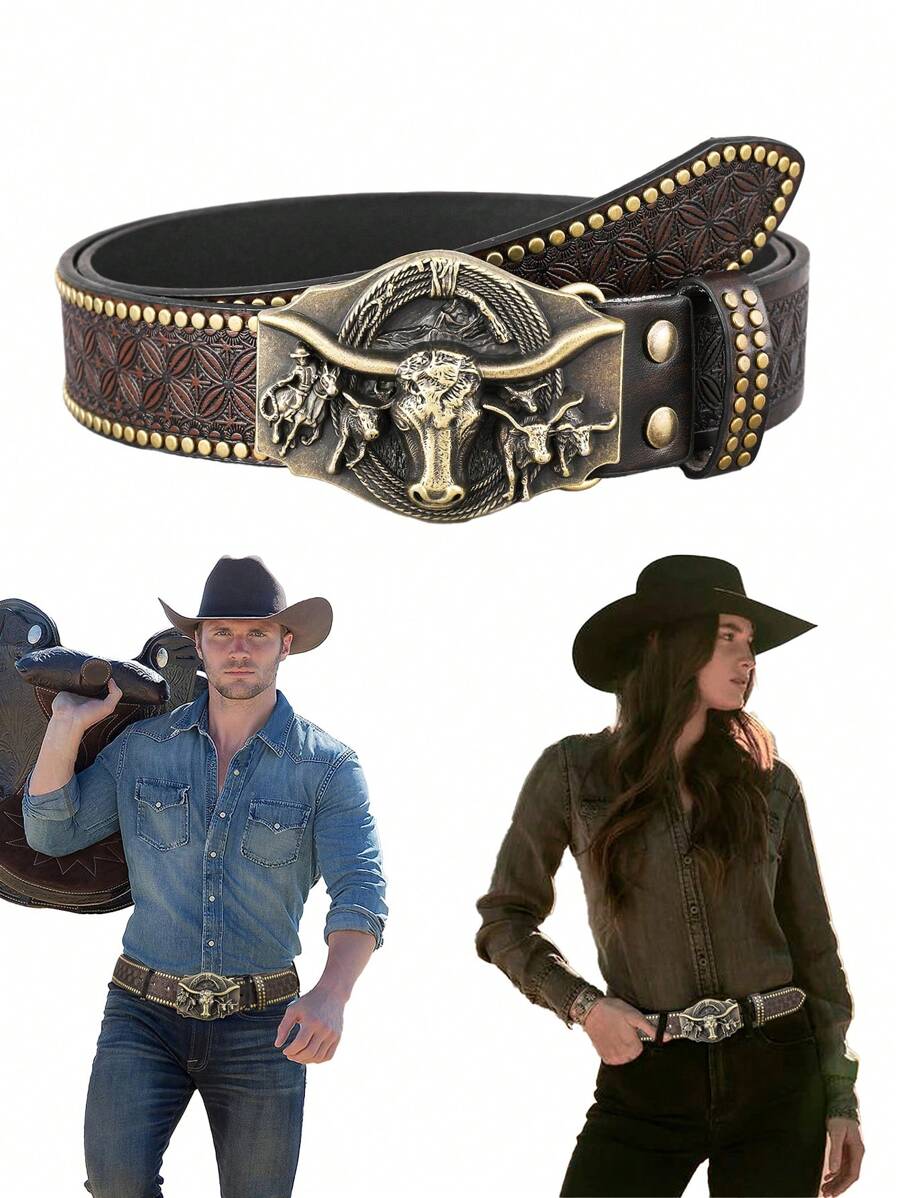 1PC Men's Belt Classic Western Cowboy Fashion Neutral Belt Motorcycle Rider Street Punk Style Men's Western Belt Summer, Schoolcasual, Business, Boyfriend Husband Father Dad Men Gift, Daily Wear, Fashion, Teen, Outdoor, Vacation, Athletic, Travel, Street, Boho, Vintage