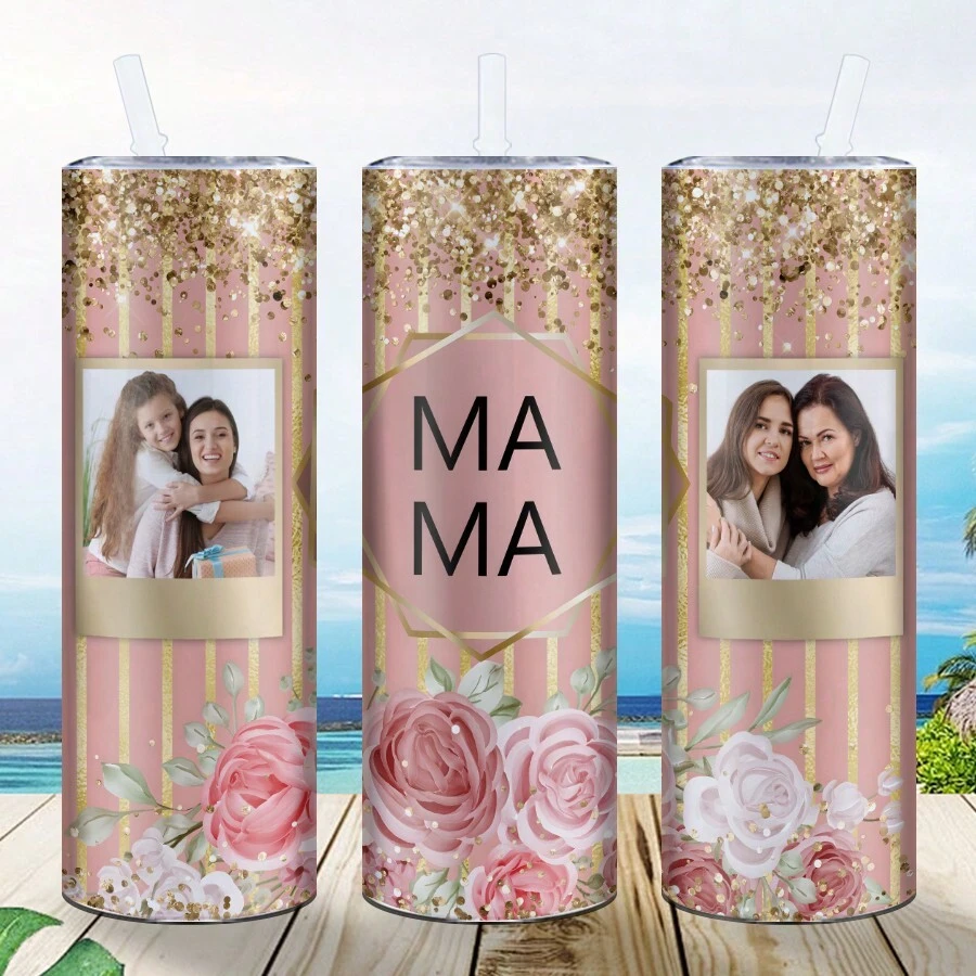 1pc, Custom Photo 20oz Skinny Tumbler, Stainless Steel Water Bottle With Plastic Lid And Straw, Summer Winter Drinkware,Mother's Day Gift