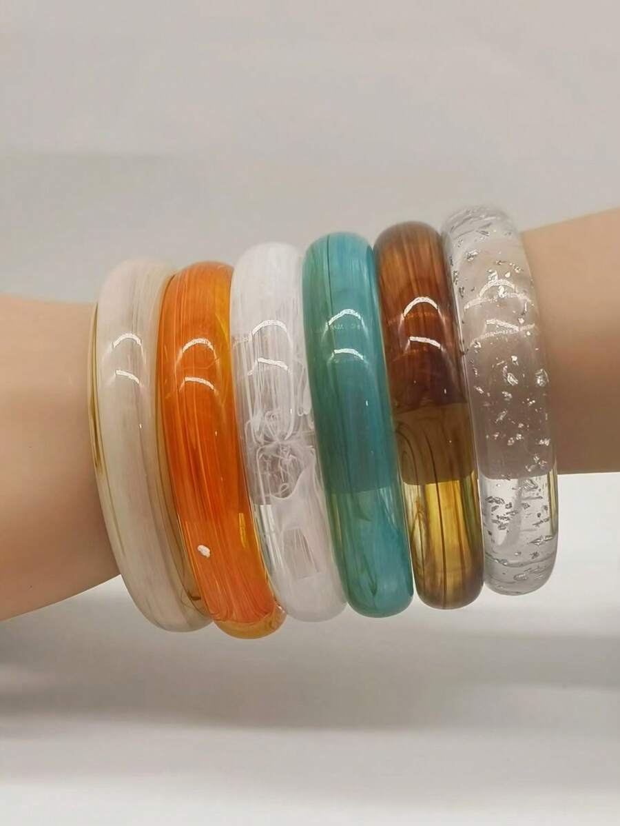 1 st. Mode Asymmetrische Tie Dye Acryl Hars Bangle Armband, Vintage Geïnspireerd, Chunky 1.3cm Breed, Multicolor, Geometrisch Ontwerp, Geschikt Voor Casual, Strand, Reizen