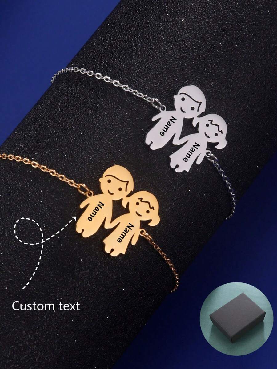 Un bracelet de nom et de date personnalisé en acier inoxydable, cadeau de créativité pour anniversaire ou anniversaire pour garçons et filles, famille