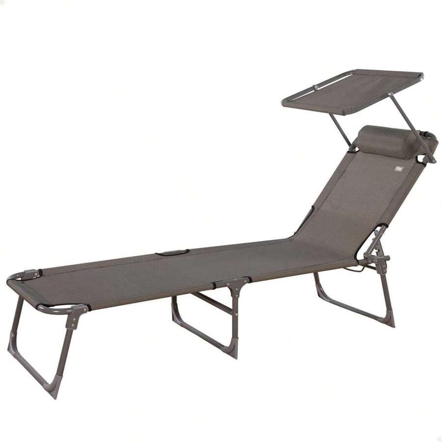 Color Baby Chaise longue pliante avec pare-soleil en textilène gris Aktive 193X53X30/75 cm (Color Baby 62288)
