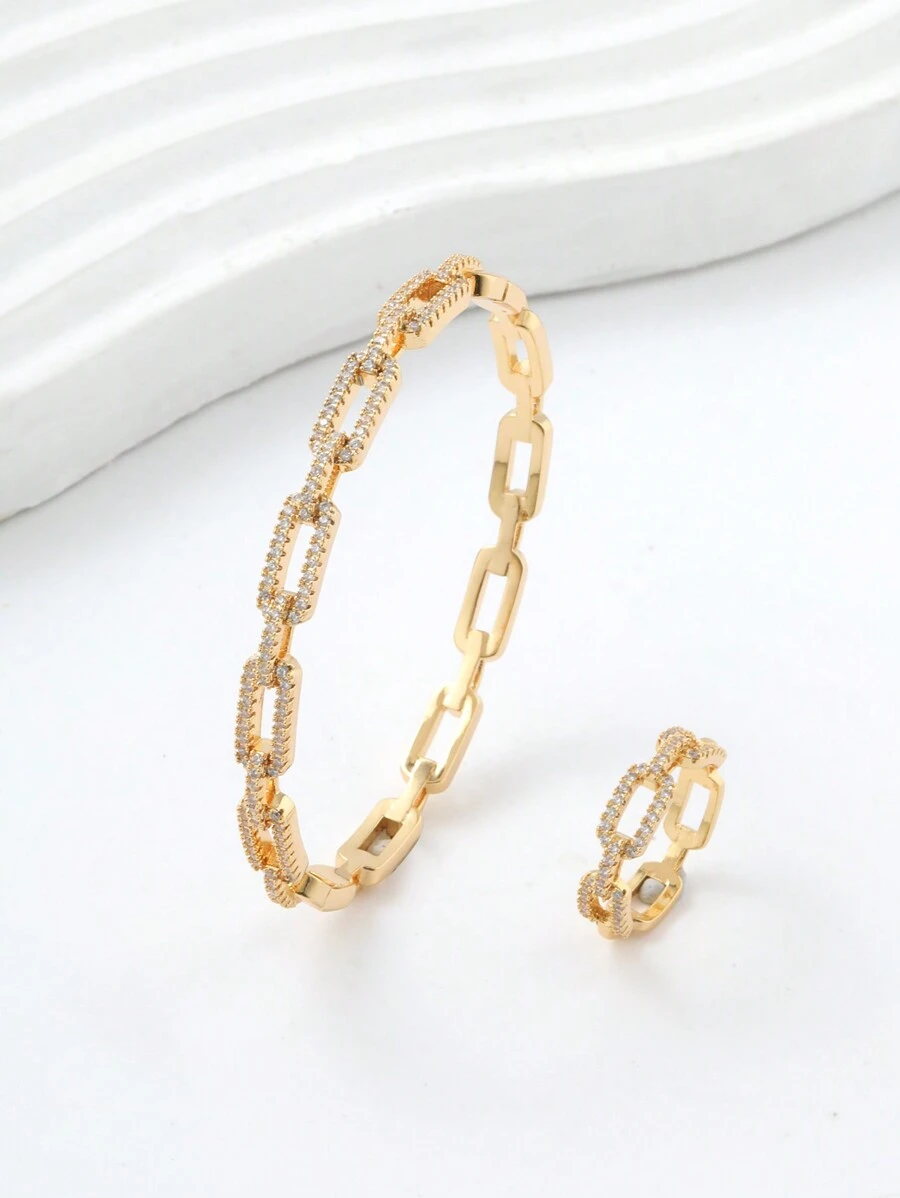 1 Conjunto Novo Conjunto De Pulseira E Anel Elegante E Moderno De Ouro 14k Para Mulheres Da Europa E América