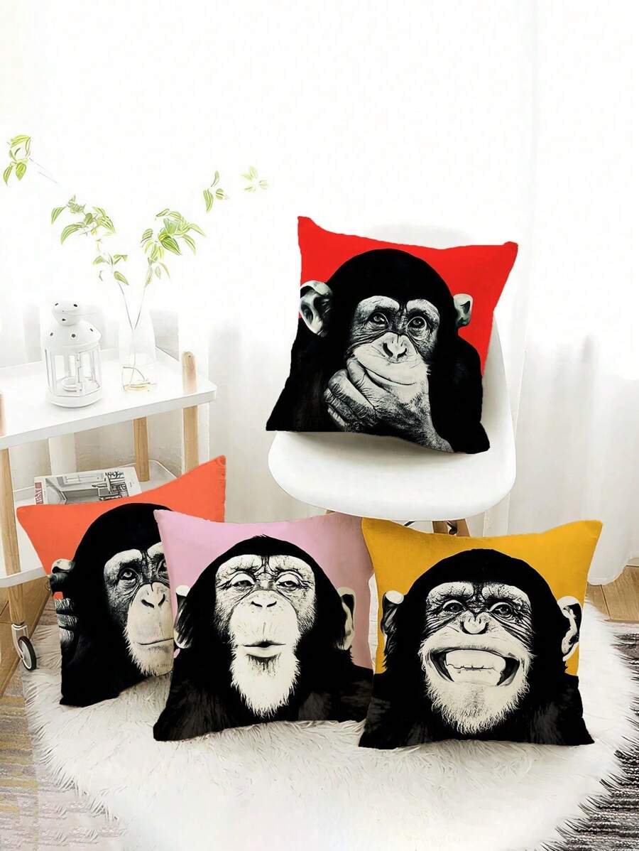 4 piezas o 1 pieza Funda de cojín decorativa de gorila colorida vintage para coche, hogar, dormitorio, sala de estar, sofá