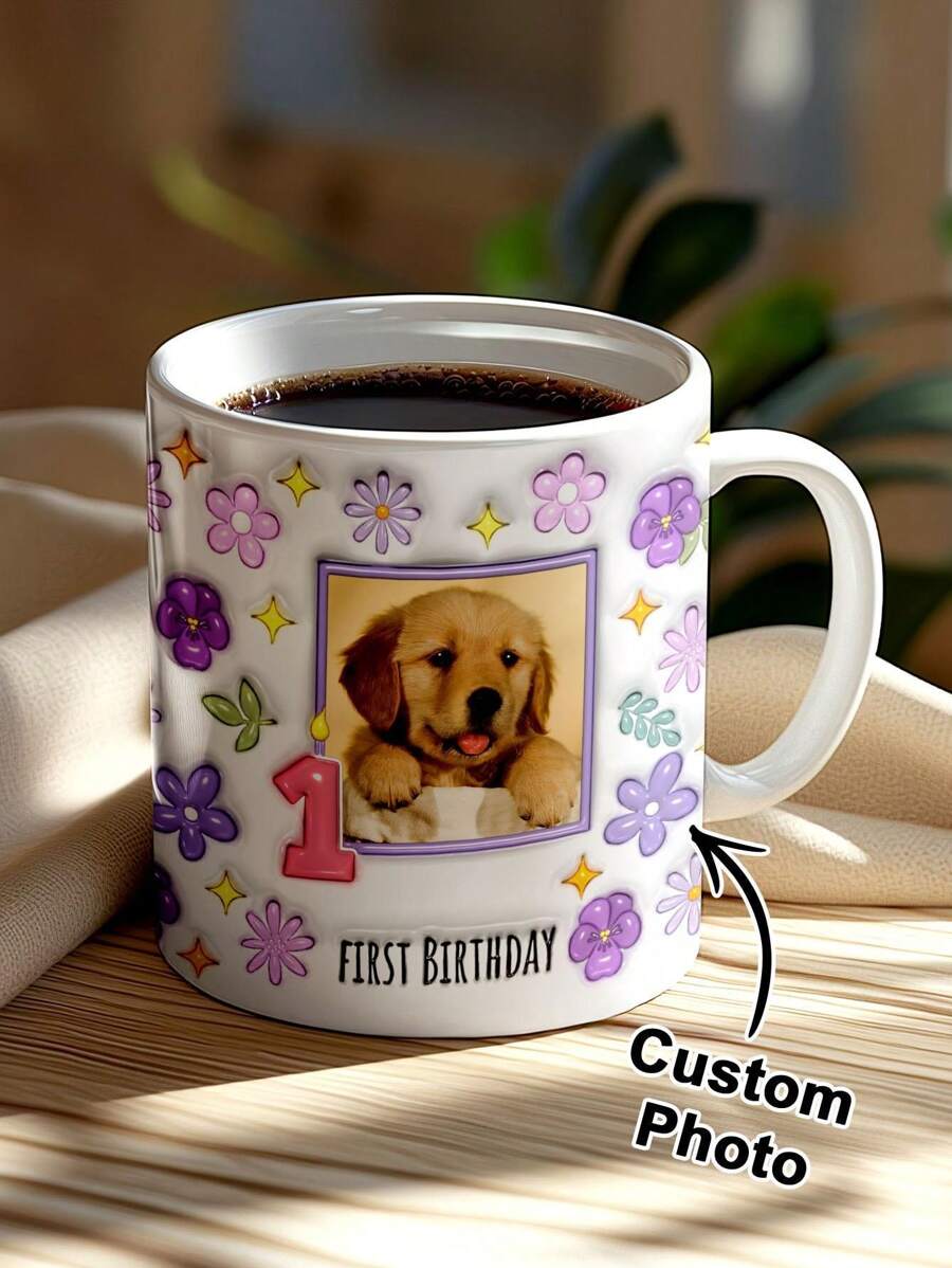 1pc Custom Photo Mug, Custom Mug, Custom Mug With Photo, Custom Photo Coffee Mug, Custom 3D Inflated Effect Printed Mug, Personalized Photo Mug, Personalized Mug, Personalized Mug With Photo, First Birthday Style Mug, Ideal For Valentine's Day, Mother's Day, Father's Day, Birthdays, Or Anniversaries, Wedding Gift, Best Gift For Mom, Dad, Wife, Husband, Girlfriend, Boyfriend, Gift For Him/Her