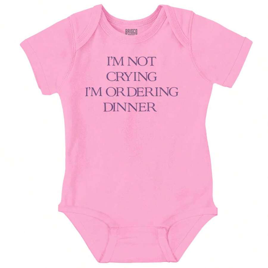 Attitude Baby Graphic One Piece Bodysuit Cute Cool Sarcastic Humor Funny Saying I'm Not Crying I'm Ordering Dinner Joke Casual Everyday Soft Cotton Printed Cap Sleeve Lap Neck Romper Baby Clothes Brisco Brands
