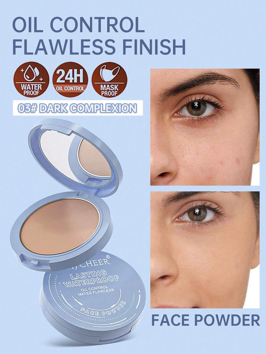 Polvo facial mate de control de aceite en 3 colores, polvo compacto duradero de fijación perfecta para el rostro con aplicación incluida