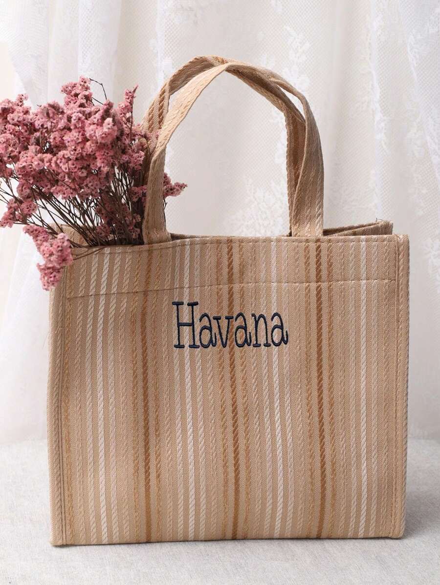 1pc Custom Tote Bag - Personalized Canvas Tote Bag - Custom Boat Bag For Her - Embroidered Gift - School Or Beach Bag - Customizable Gift Idea