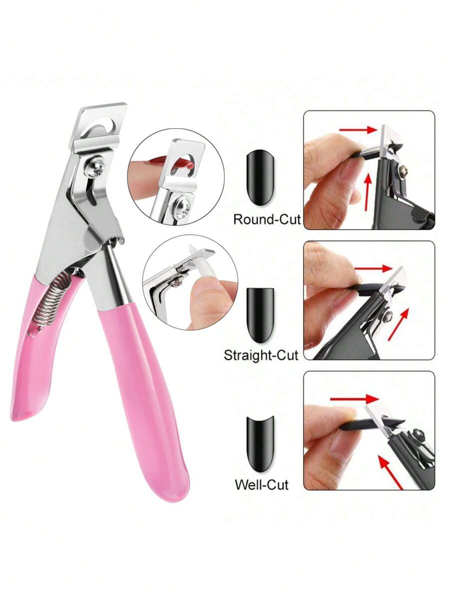 Multi-Color French Nail Clippers, Stainless Steel U-Shaped False Nail Clipper, Nail Art Tool For Acrylic And Gel Extension And Shaping