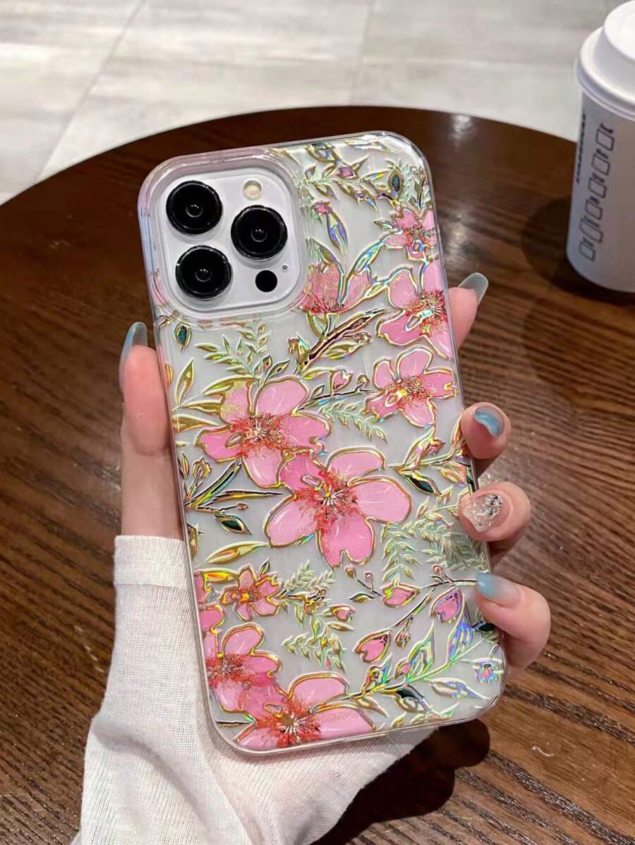 1pc 3-In-1 3D Embossed Gold Plated Colorful Flowers Tpu Anti-Drop Phone Case,Compatible IPhone11/12/13/14/15/15pro/15promax
