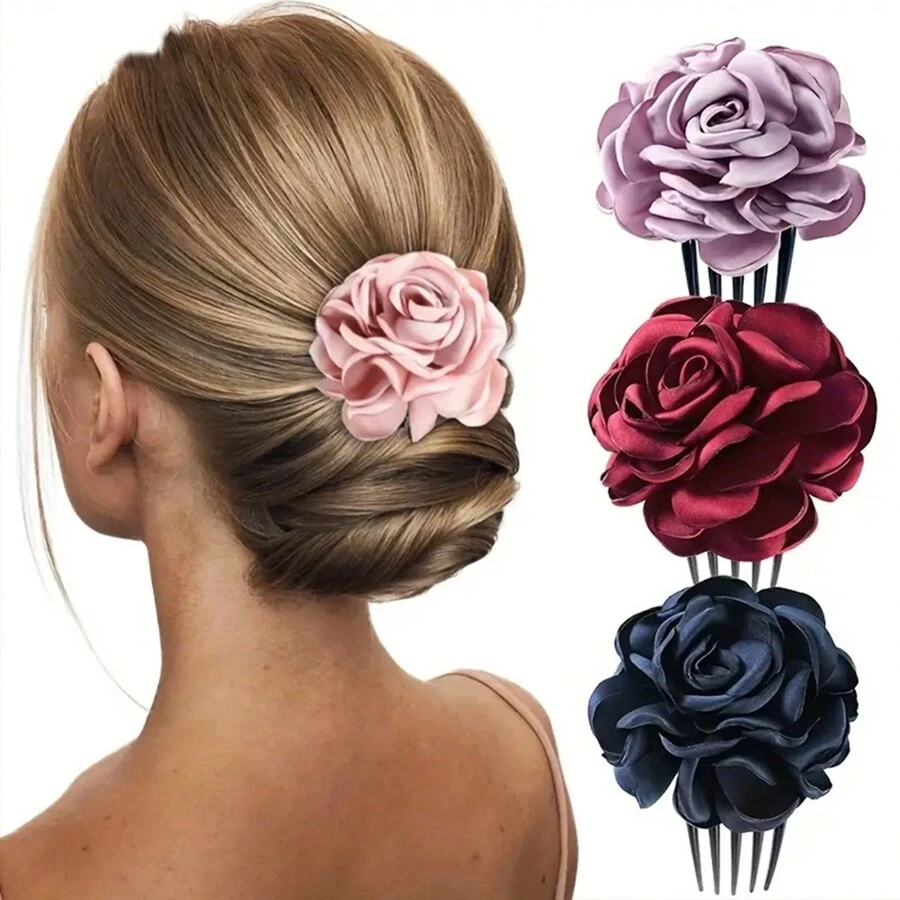 1pc Women's Multi-Color Artificial Flower Hair Comb, Elegant Vintage Rose Comb For Bridal Headpiece, Suitable For Wedding, Dating And Vacation Combs For Hair Side Comb, School Stuff