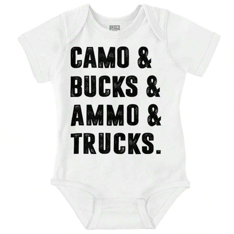 Baby Boy Camo Bucks Trucks Cute Hunter Son Bodysuit Jumper Brisco Brands
