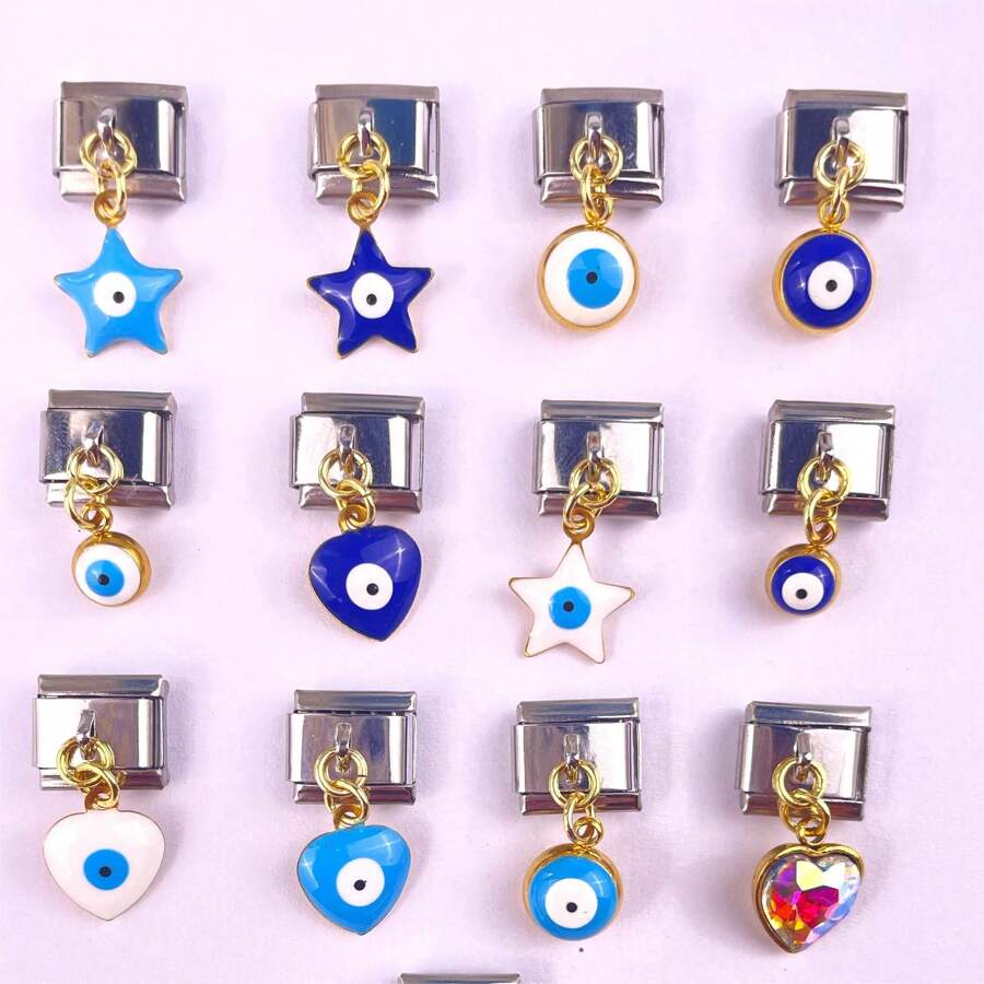 1 pieza Componente de pulsera de de acero inoxidable al estilo de ojo maligno de Italia lindo y desmontable adecuado para la construcción de bricolaje