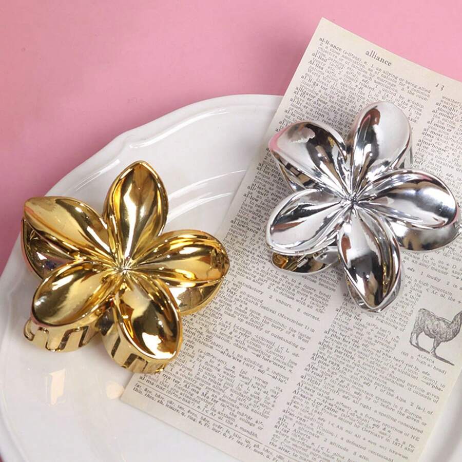 2pcs/6pcs New European & American Style Gold & Silver Flower Claw Clips, Simple Hair Clips Hair Accessories