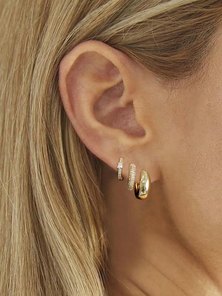 Ensemble de 3 paires de petites boucles d'oreilles créoles en or pour femmes, créoles Huggie plaquées 14K pour plusieurs piercings, boucles d'oreilles créoles délicates avec zircone cubique CZ, boucles d'oreilles créoles légères et épaisses