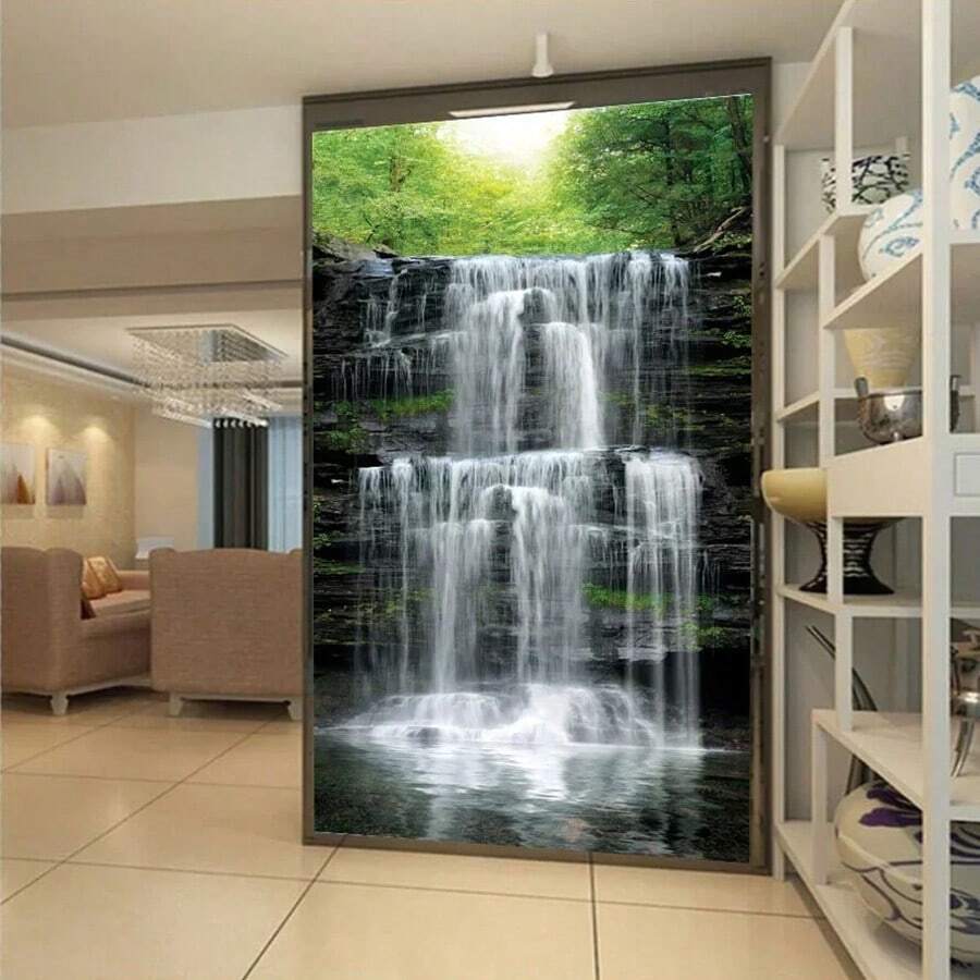 1 pièce Grande peinture murale non collante sur canevas, motif de paysage de cascade 3D, convient pour le bureau, le salon, l'entrée, décoration murale, autocollants, décalcomanies murales, décalcomanies en vinyle pour la décoration de la maison, articles de décoration de printemps pour rafraîchir votre maison, autocollants de décoration de cadre