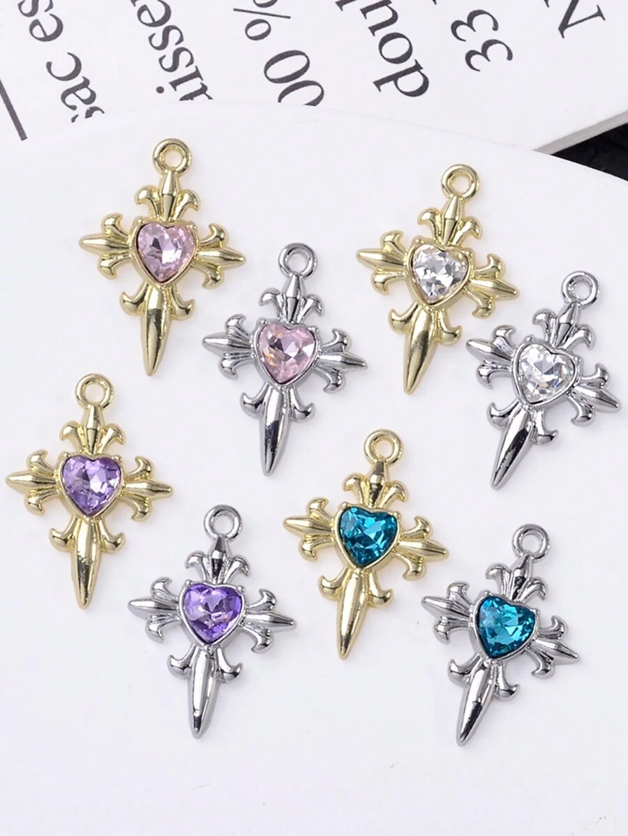 5 piezas de accesorios de joyería de aleación de zinc con colgante con forma de corazón con micro-incrustaciones y estilo barroco