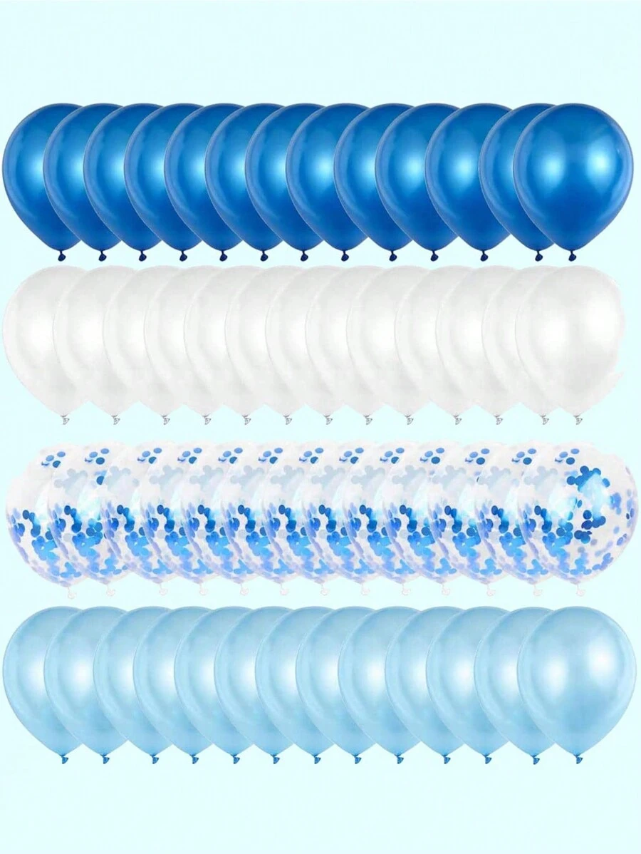 Conjunto de 10/40 globos de látex azul y blanco con confeti para suministros de fiestas temáticas de cumpleaños, decoración de boda bautista, despedida de soltera, Navidad