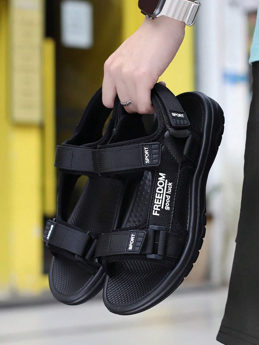 Men's Sandals, Black Casual Slipper, For Students