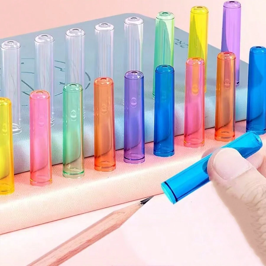 12 peças Capas de Lápis Transparentes em Cores de Doce, Extensores de Lápis Transparentes Coloridos, Materiais Escolares, Volta às Aulas
