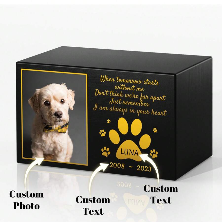Urnes pour animaux de compagnie personnalisées pour les cendres de chiens - Boîte commémorative pour animaux de compagnie personnalisée avec photo, urne de crémation pour animaux de compagnie, urne de souvenir en bois, Saint-Valentin, décoration de Saint-Valentin, imperméable, scellé, sans repassage, gravé, ornemental, exquis, vintage, haute qualité, adorable, personnalisé, unique, cadeaux idéaux pour elle, anniversaire d'animaux de compagnie, remise des diplômes, impression graphique