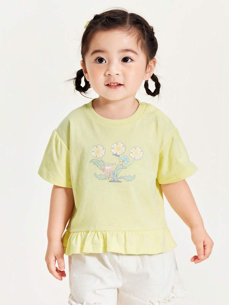 mini bala Camiseta de manga corta para niñas pequeñas, bebés e infantes con estampado dulce, transpirable, parte superior para niños