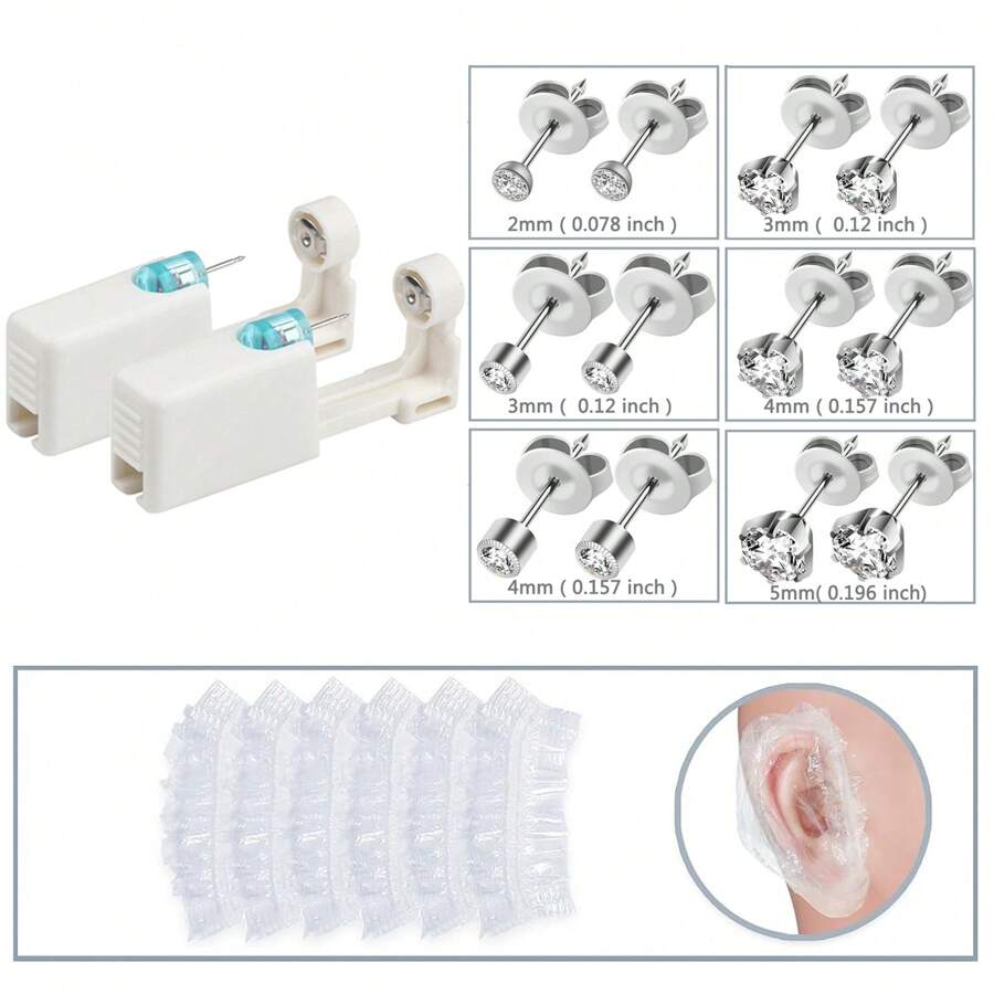 8 Stücke/Set Ohrring-Piercing-Kit, Einweg-Ohrring-Pistolen-Kit, Edelstahl mit Zirkonia Ohrring Stecker, Selbst Ohrring-Piercer-Kit für Zuhause mit Ohrring Stecker