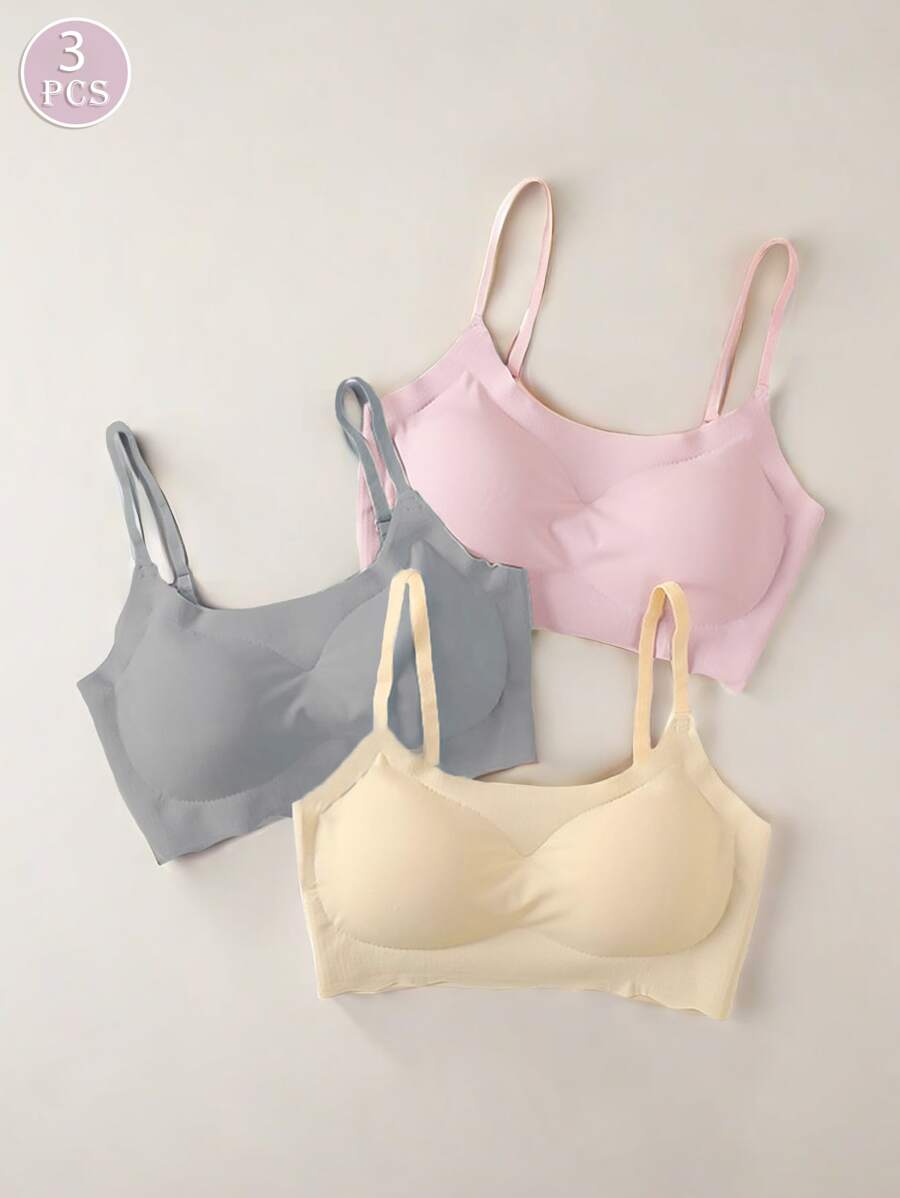 3pcs Seamless Sports Racerback Wireless Bras With Removable Pads, Runs Small, Please Order One Size Up For Women