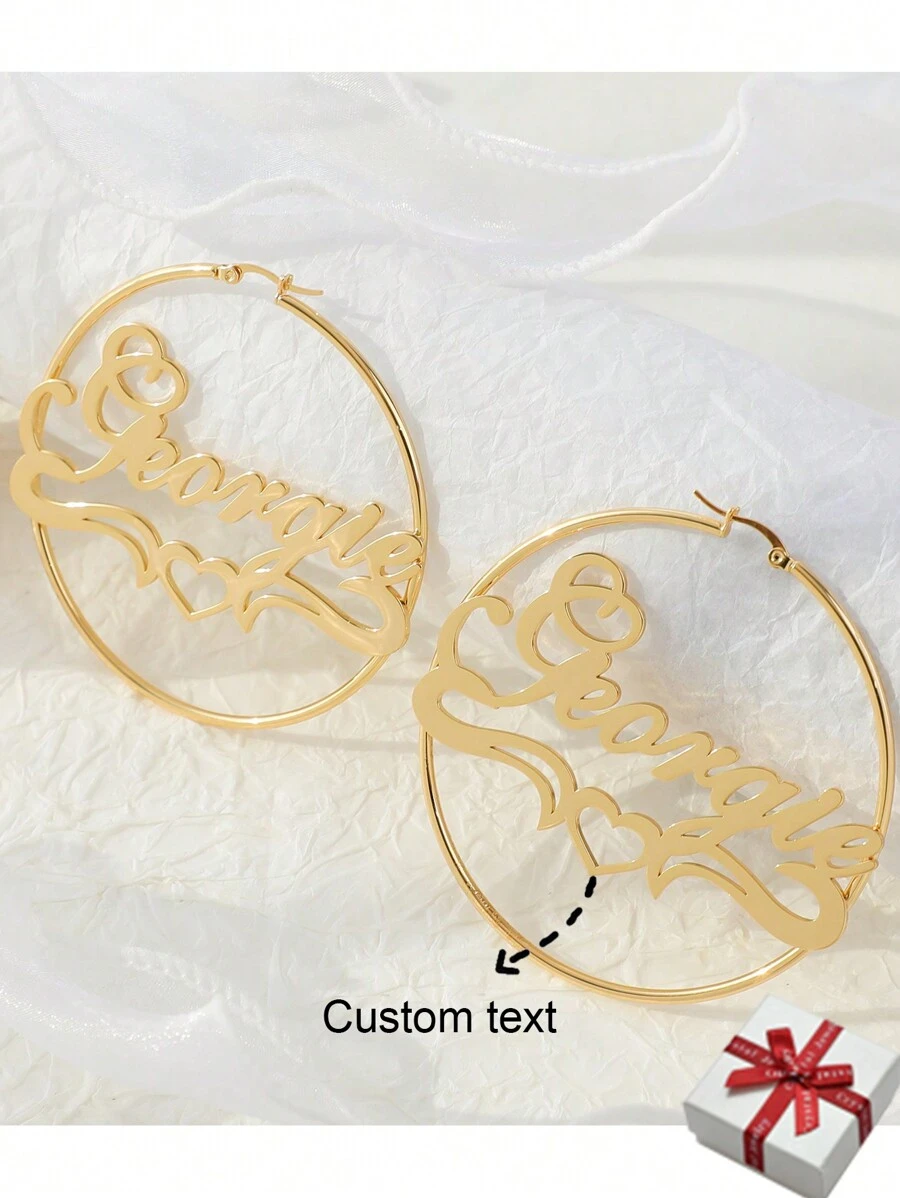 Boucles d'oreilles créoles avec nom personnalisé pour femmes, style européen et américain. Boucles d'oreilles rondes, exagérées et surdimensionnées avec lettre couronne de cœur personnalisée. En acier inoxydable doré, mode et charme. Idéal pour les déclarations, les anniversaires, les cadeaux pour la petite amie lors de mariages/fêtes, la Saint-Valentin