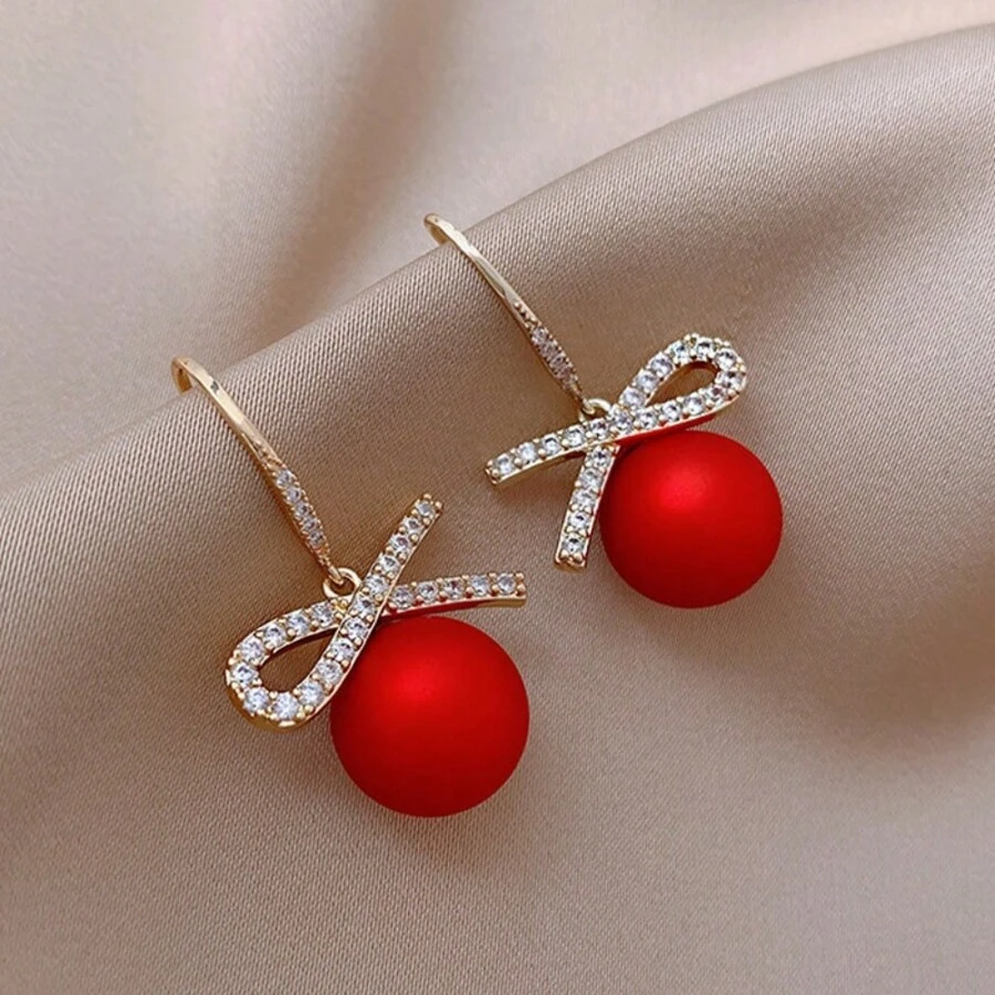 1 par de Pendientes colgantes con lazo brillante para boda Navidad Año Nuevo Festival, regalos de joyería elegante, lindo, dulce, diseño único, accesorio simple