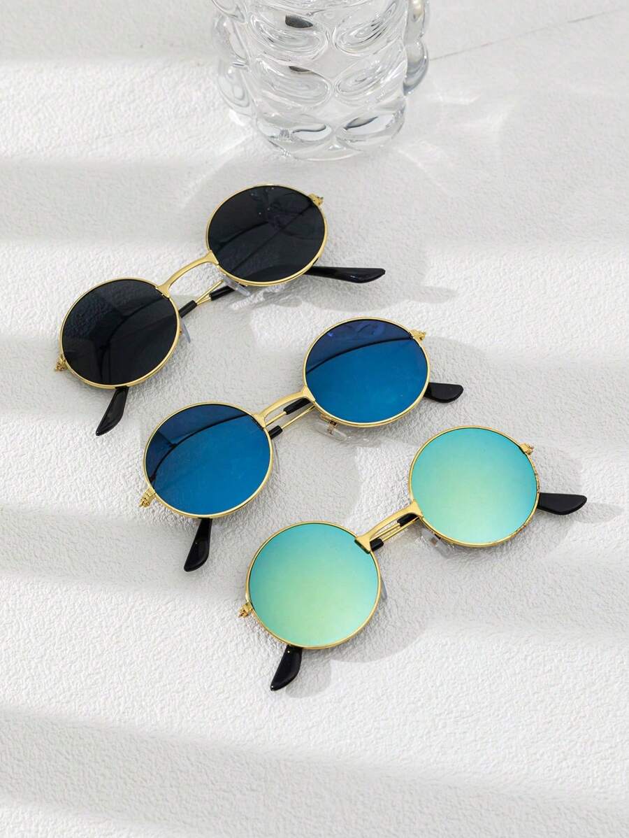 3 piezas Gafas de moda vintage con marco redondo de metal para niños