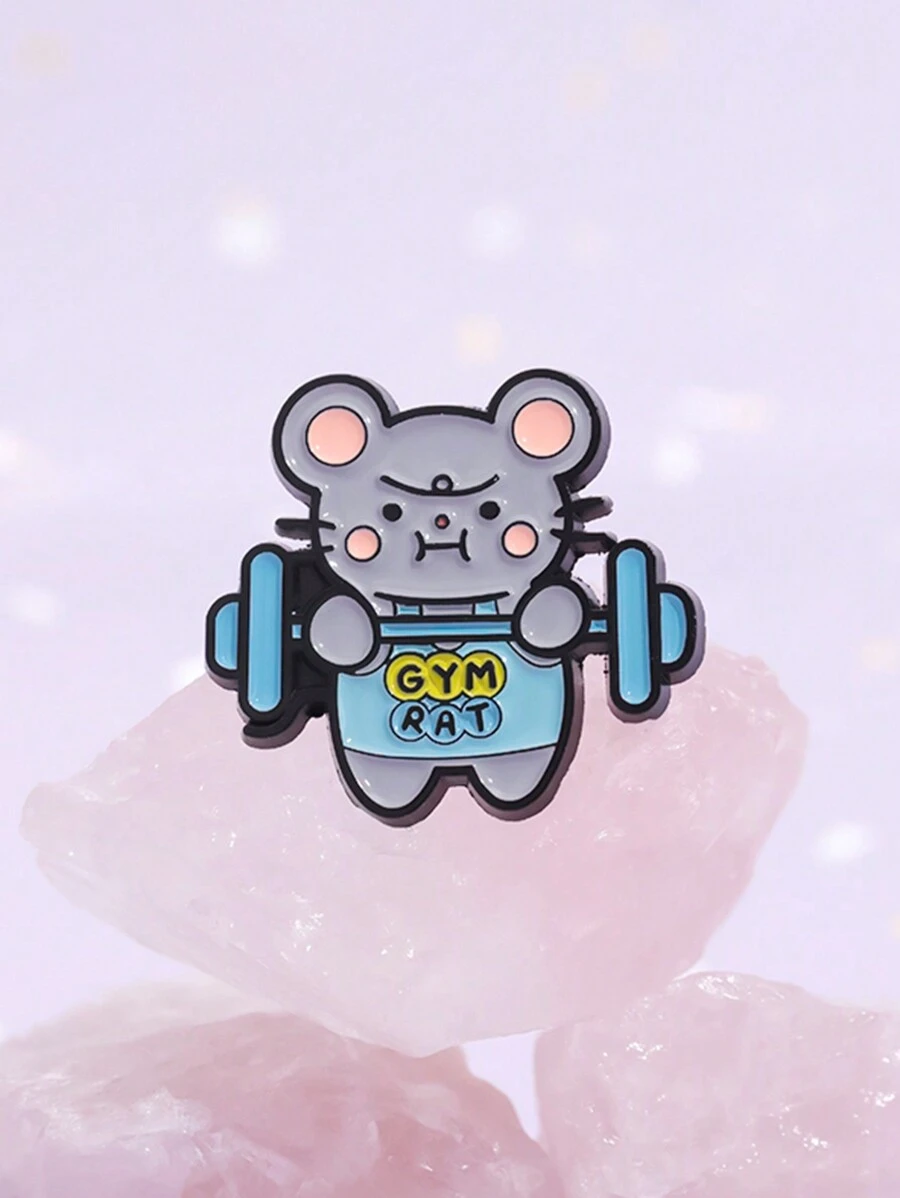 1 pieza de broche de esmalte con dibujo animado de ratón para gimnasio, broche de animal levantando pesas, insignia para mochila o solapa, joyería decorativa para regalo de amigo/a niño/a